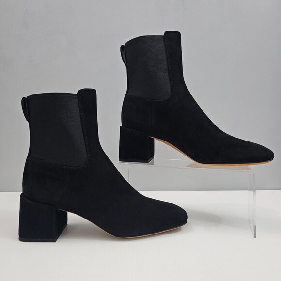 Vince Kimmy Chelsea Ankle Boot Womens 7 Black Suede Block Heel Designer Slip On - Picture 3 of 13